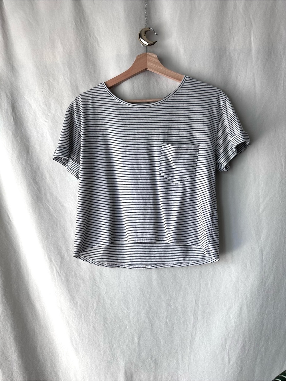 Topshop White & black Striped Pocket Tee